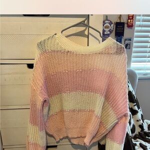 SHEIN Pink and Cream Striped Sweater
